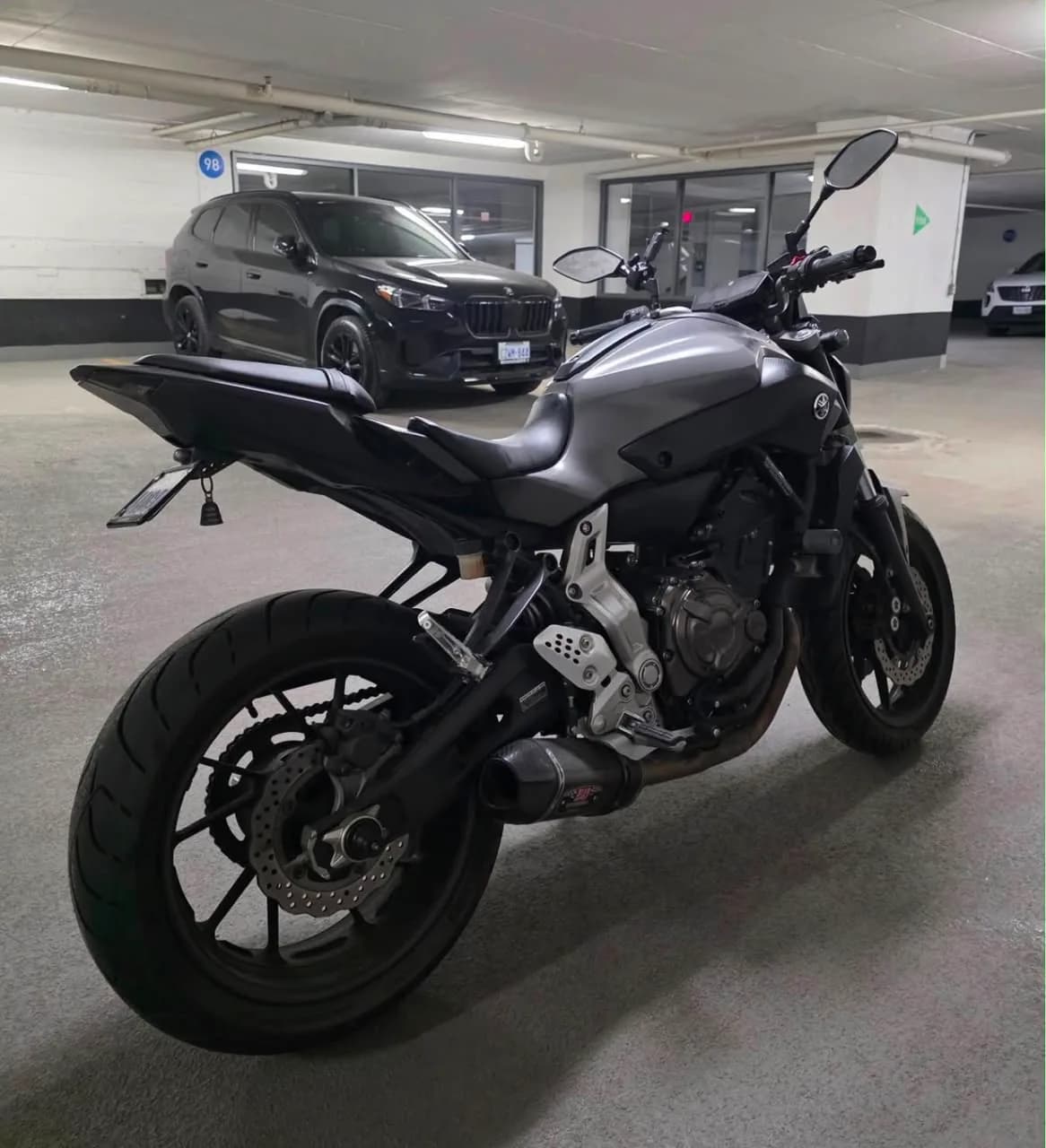 2015 Yamaha FZ07/MT07 in grey, side view outdoors